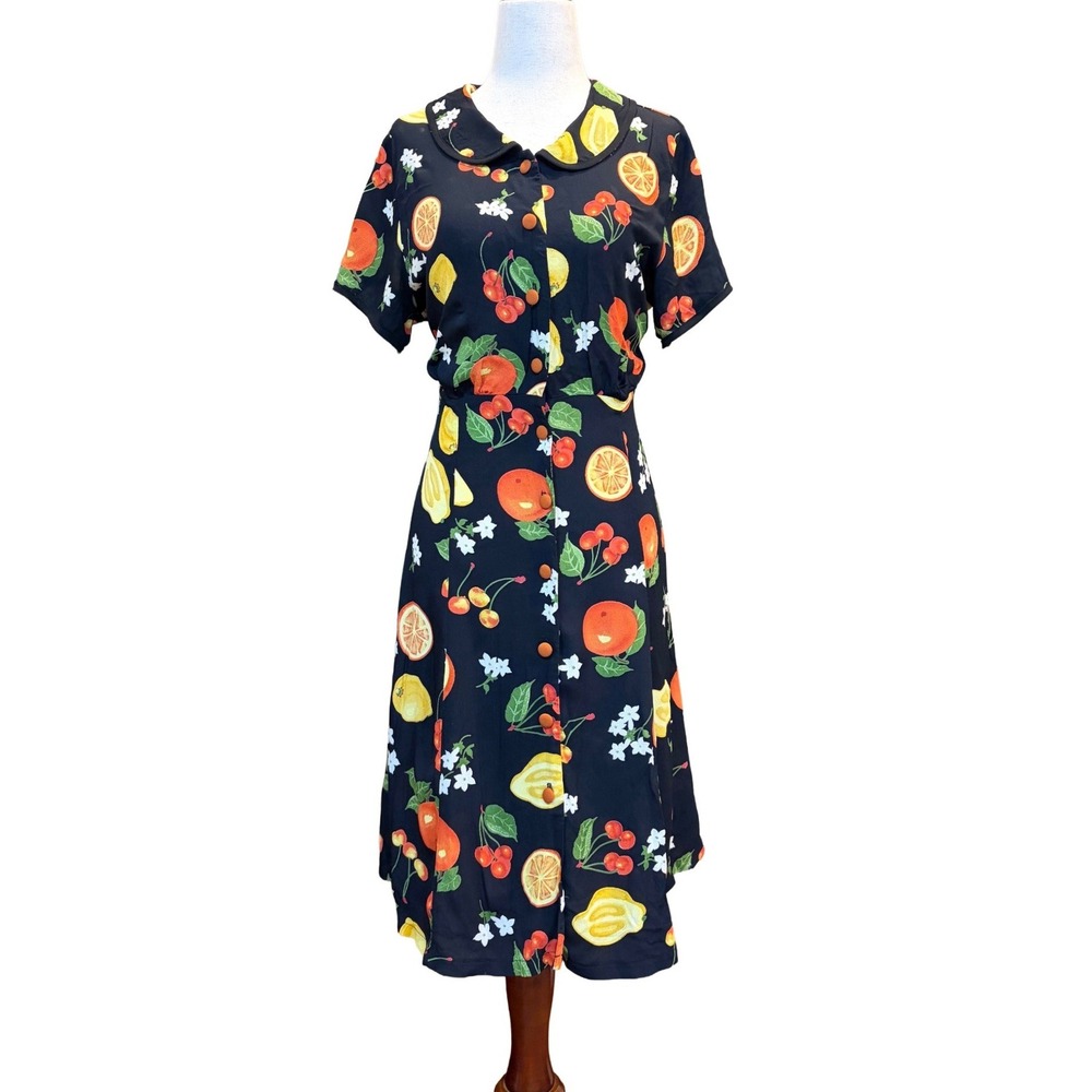 Vintage 90s Novelty Print Peter Pan collar Fruit Dress